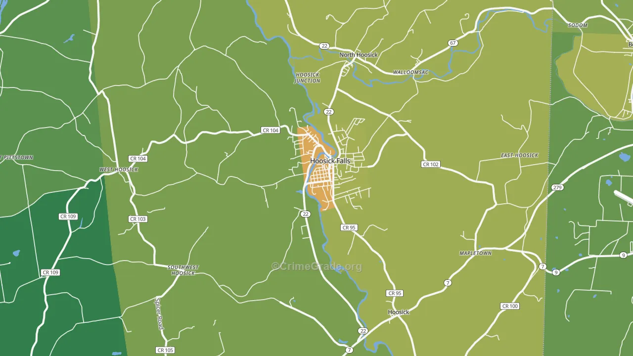 Hoosick Falls, NY Map of Robbery Rates