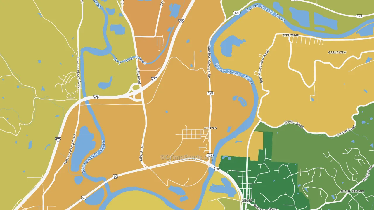 Hooven, OH Map of Robbery Rates