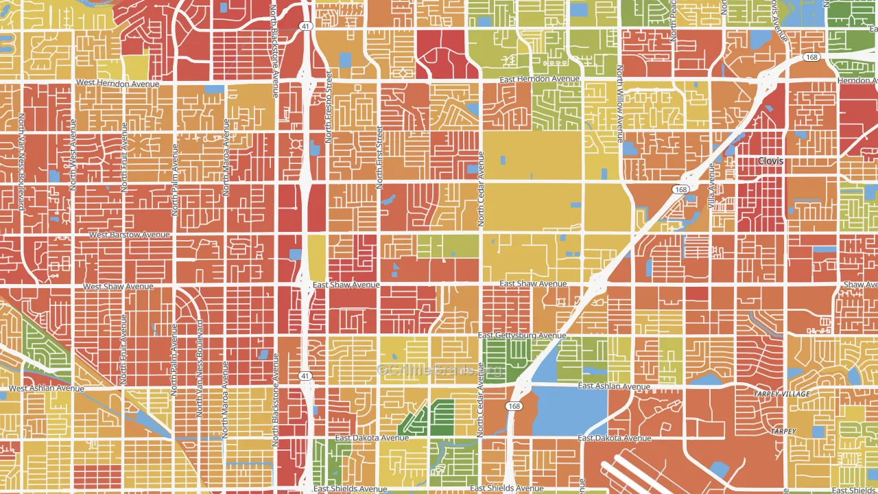 Hoover, Fresno, CA Map of Robbery Rates