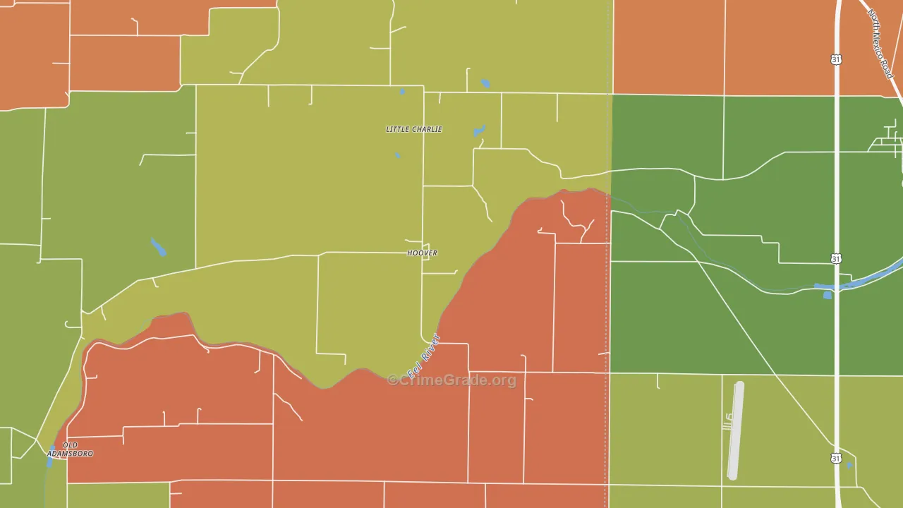 Hoover, IN Map of Robbery Rates