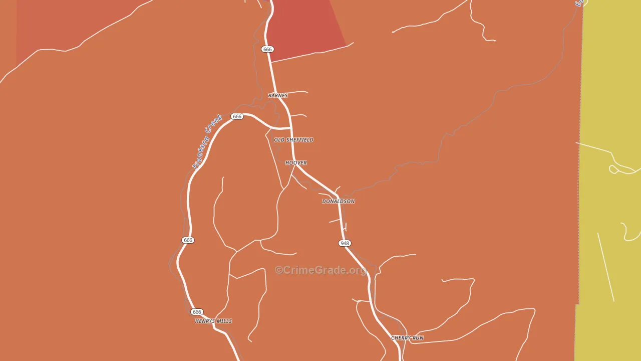 Hoovers, PA Map of Robbery Rates