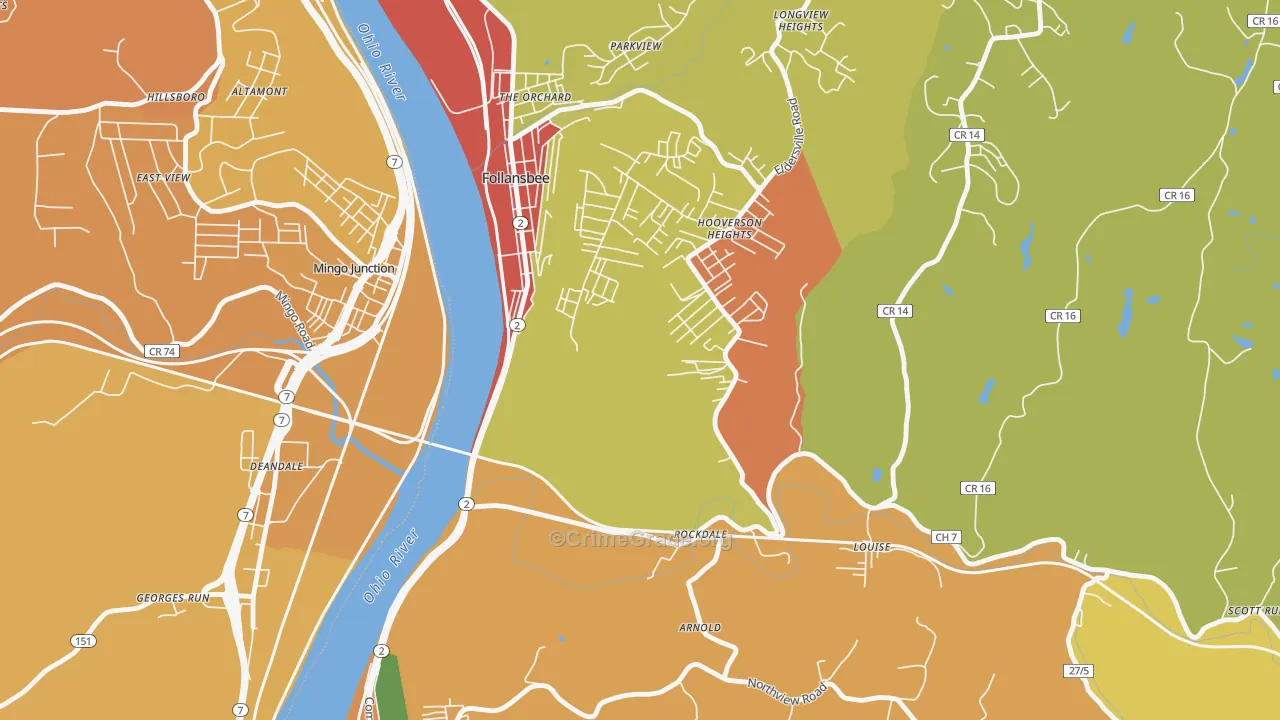 Hooverson Heights, WV Map of Robbery Rates