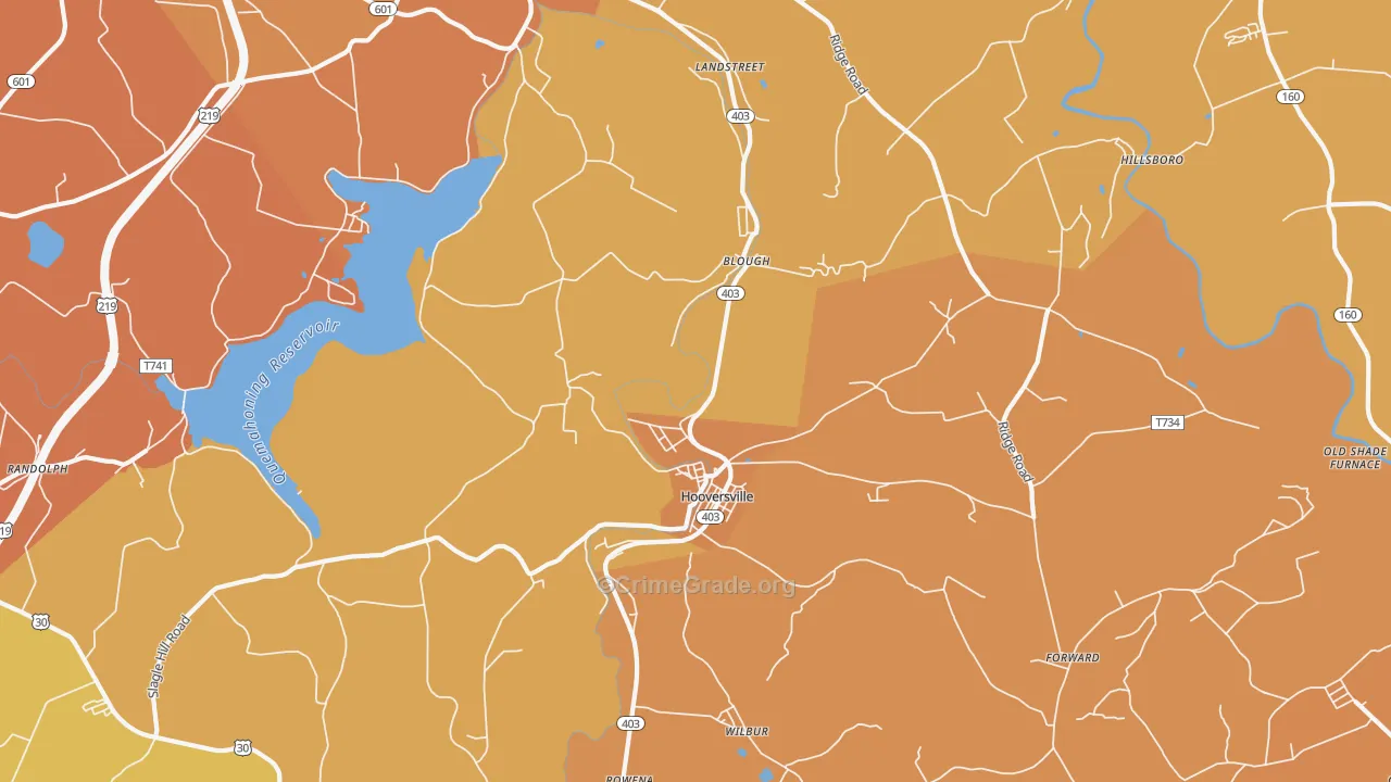 Hooversville, PA Map of Robbery Rates