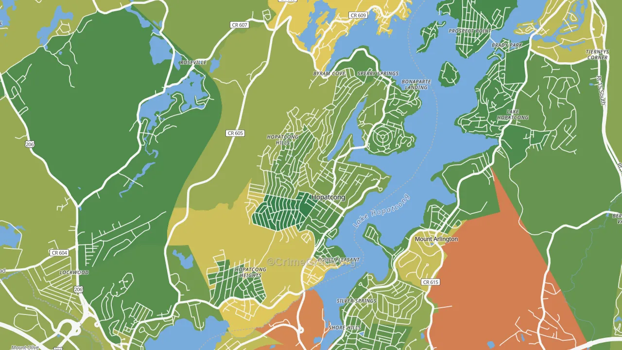 Hopatcong, NJ Map of Robbery Rates