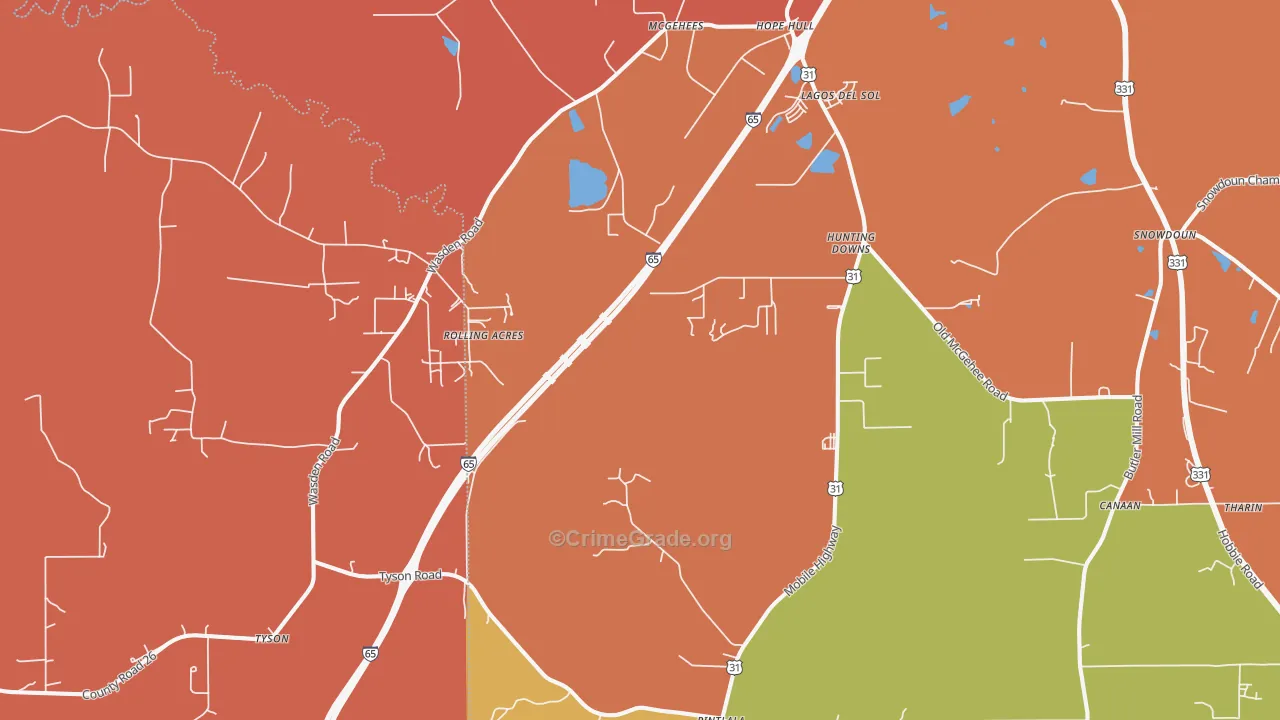 Hope Hull, AL Map of Robbery Rates