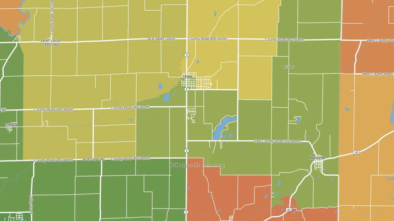 Hope, IN Map of Robbery Rates