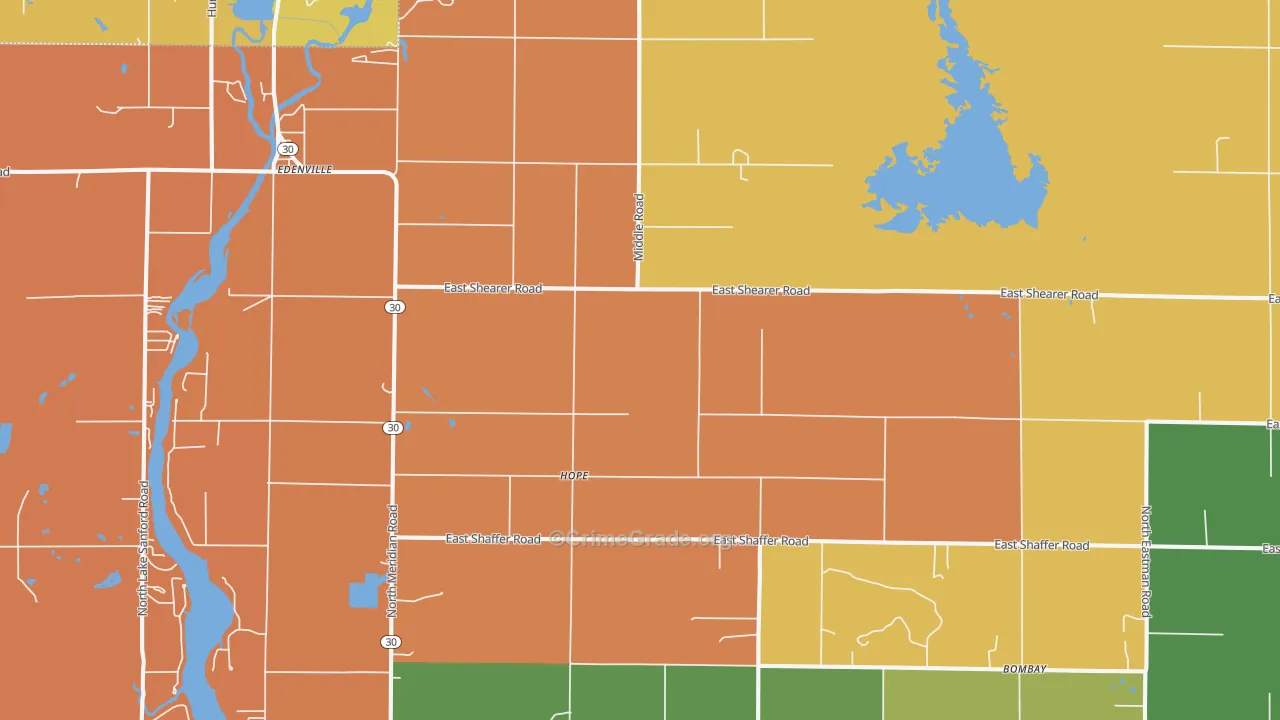 Hope, MI Map of Robbery Rates