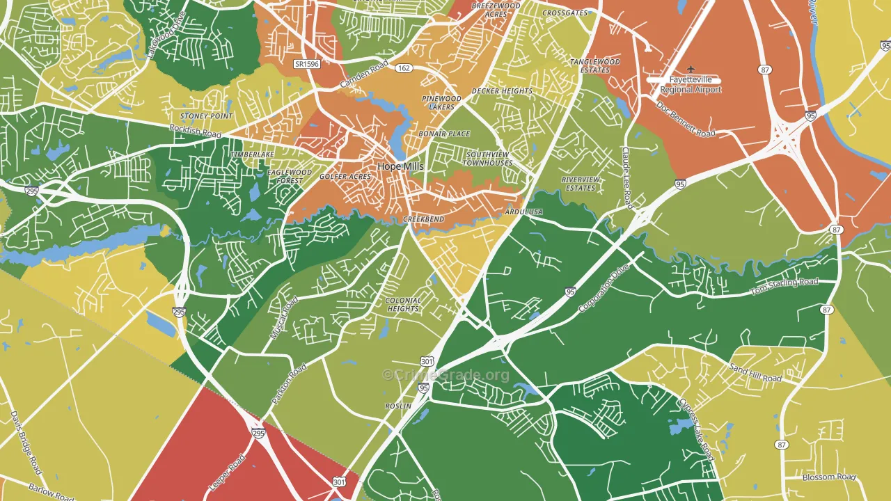 Hope Mills, NC Map of Robbery Rates
