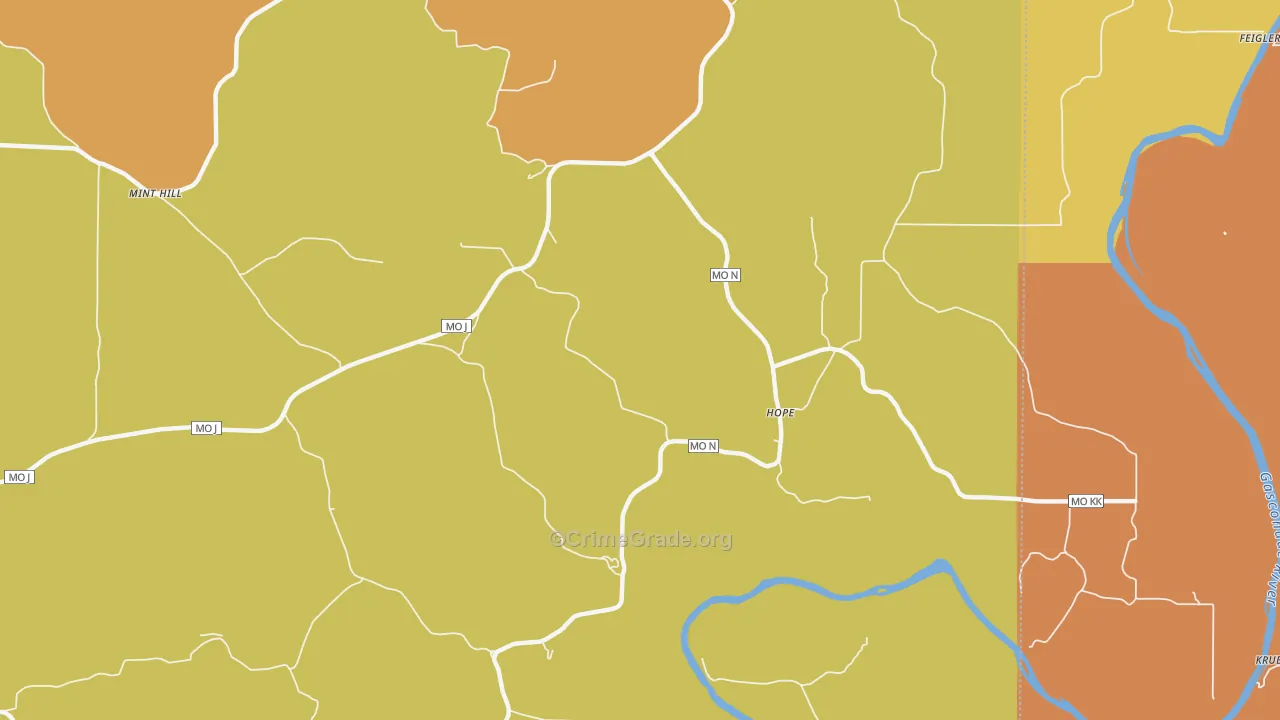 Hope, MO Map of Robbery Rates
