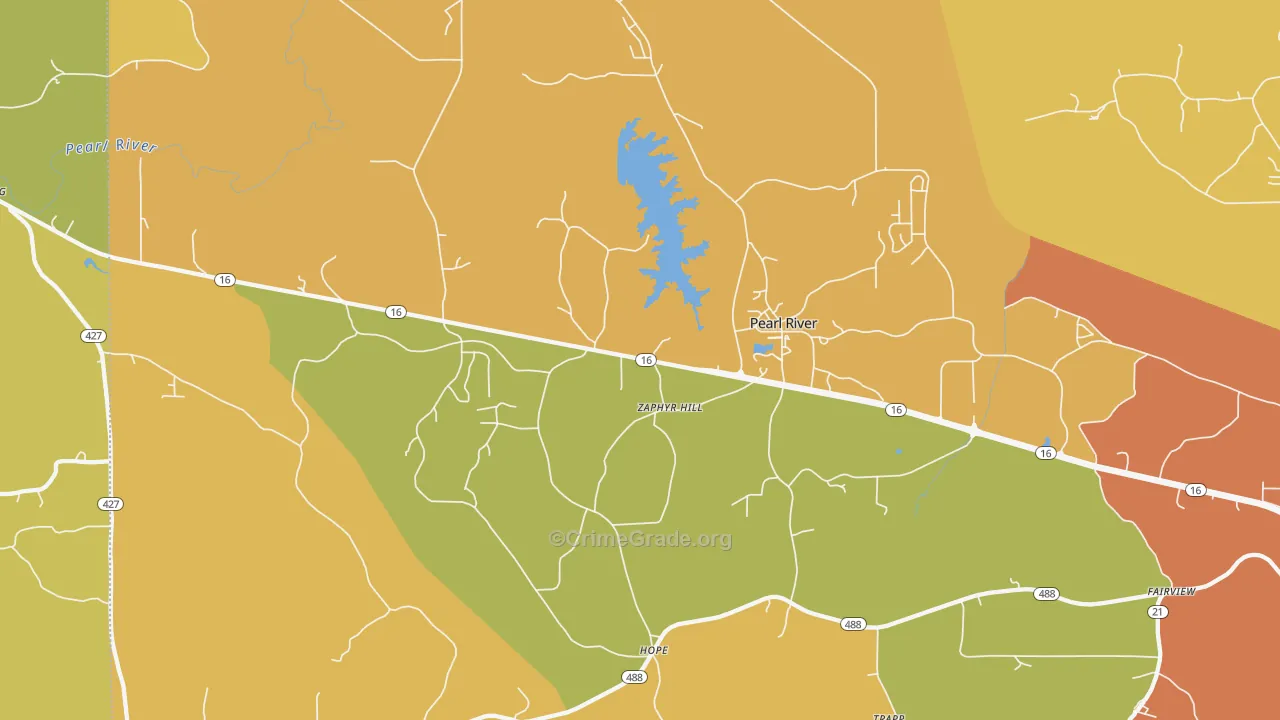 Hope, MS Map of Robbery Rates