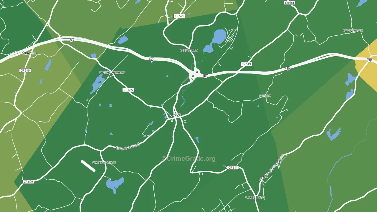 Hope, NJ Map of Robbery Rates