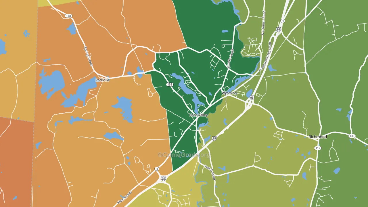 Hope Valley, RI Map of Robbery Rates
