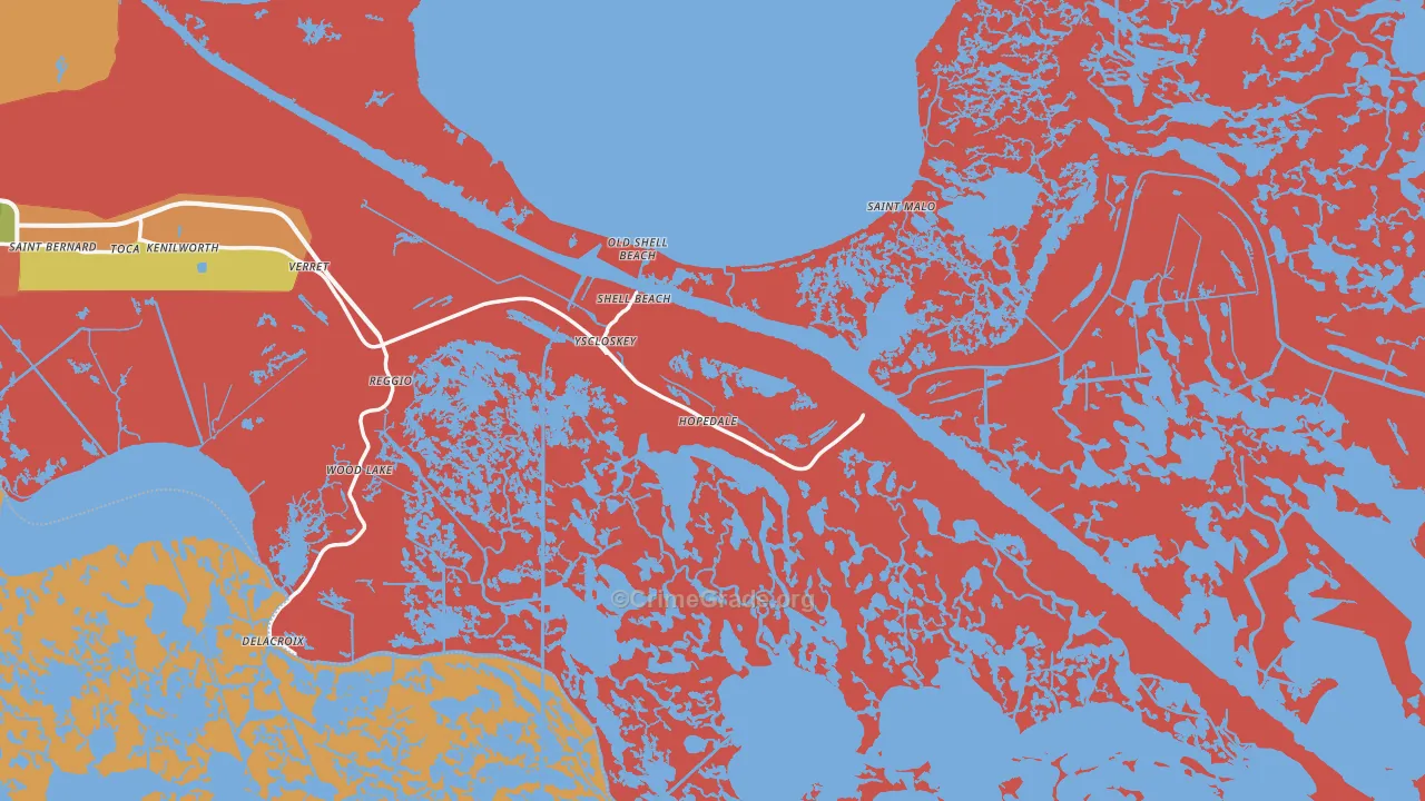Hopedale, LA Map of Robbery Rates