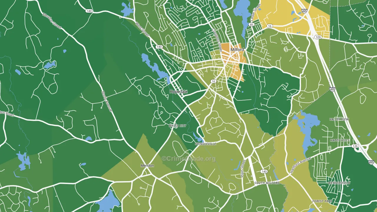 Hopedale, MA Map of Robbery Rates