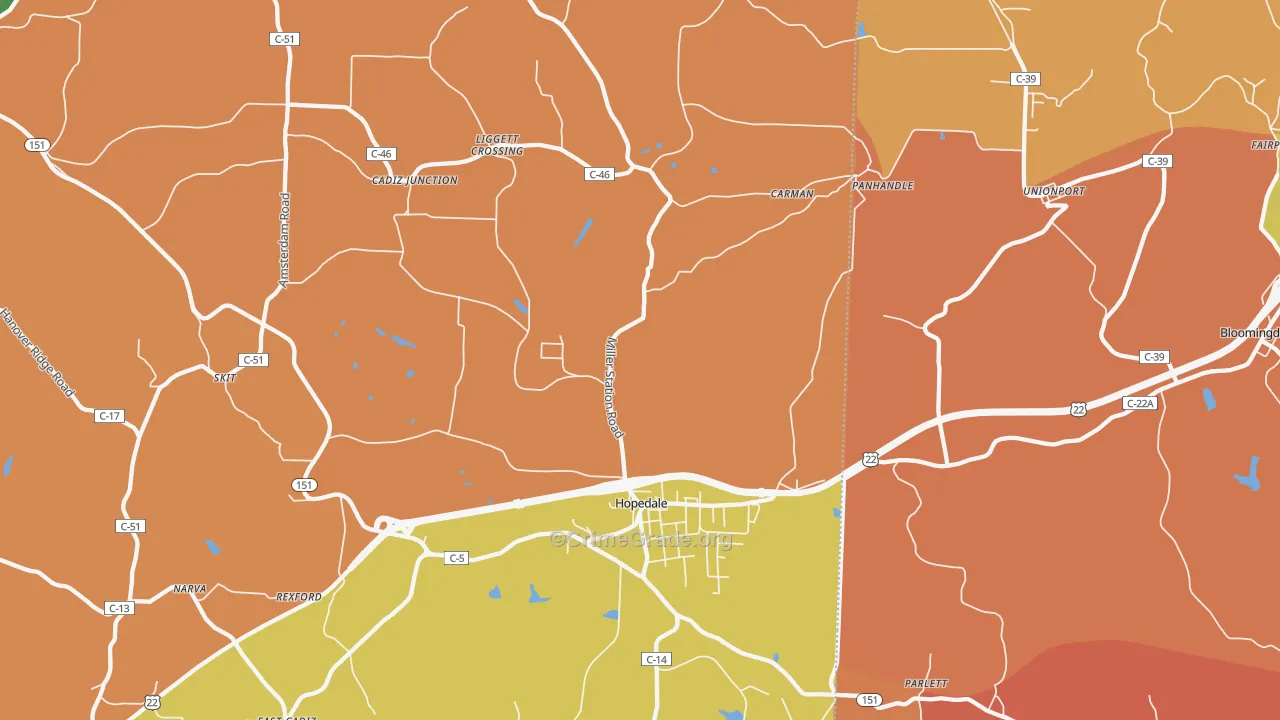 Hopedale, OH Map of Robbery Rates