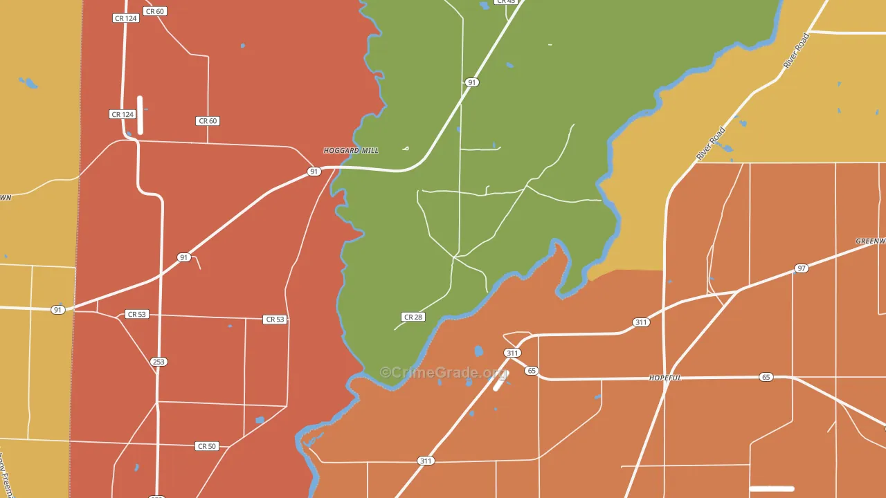 Hopeful, GA Map of Robbery Rates