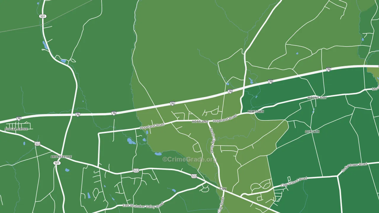 Hopeland, PA Map of Robbery Rates