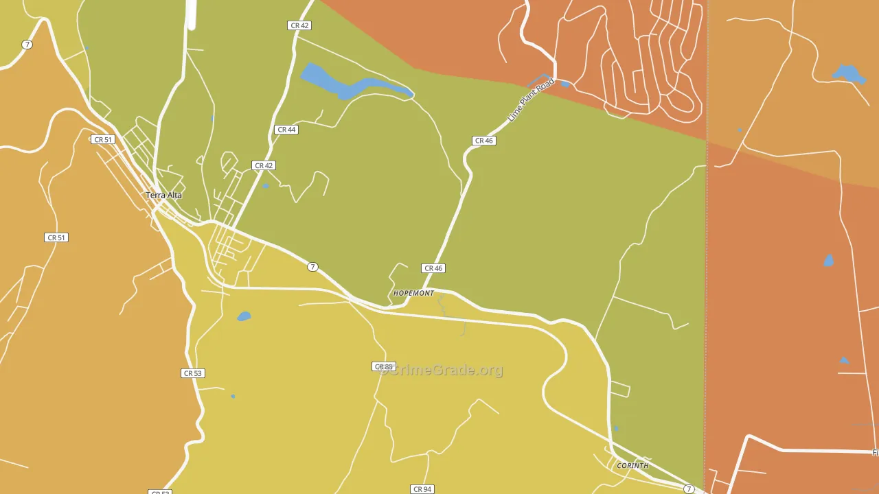 Hopemont, WV Map of Robbery Rates
