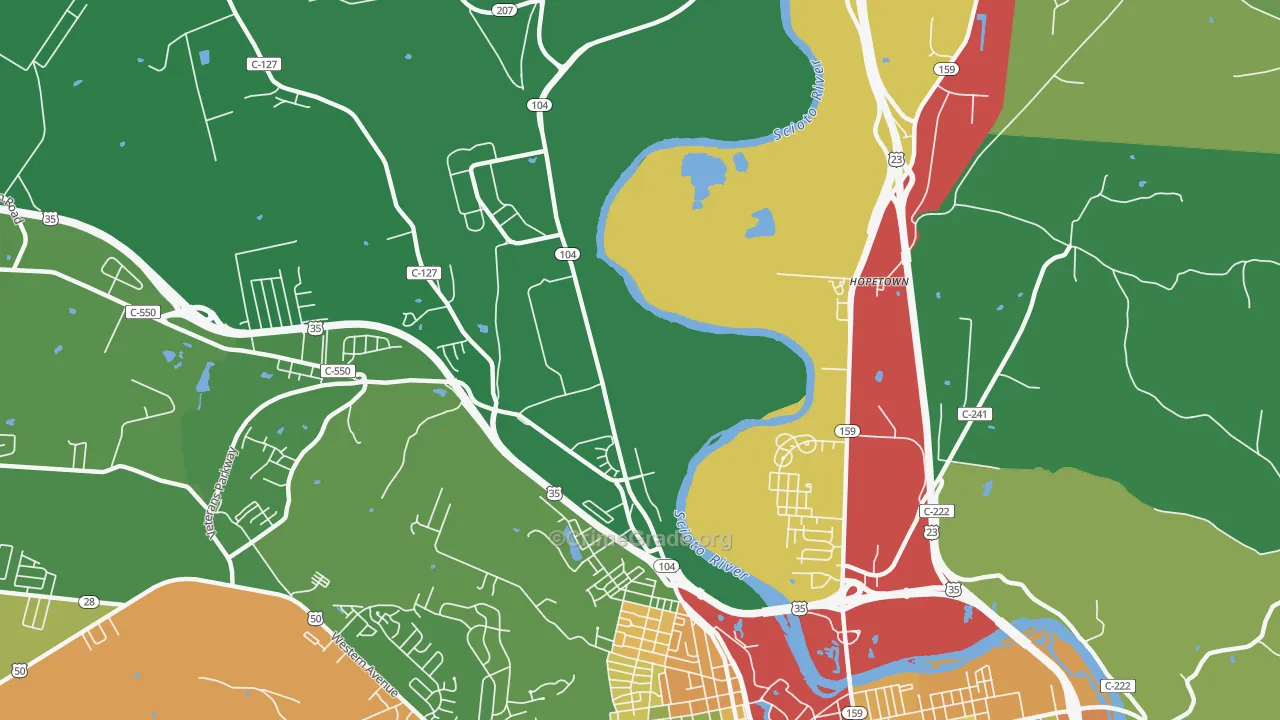 Hopetown, OH Map of Robbery Rates