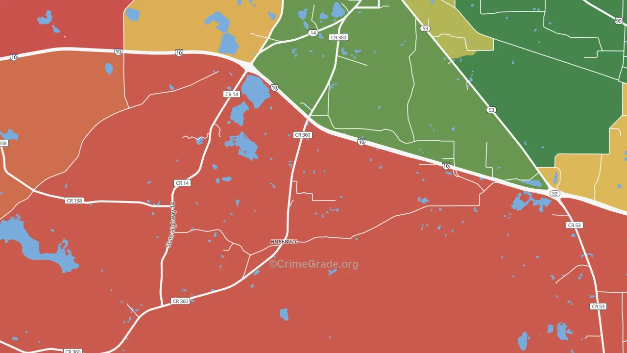 Hopewell, FL Map of Robbery Rates