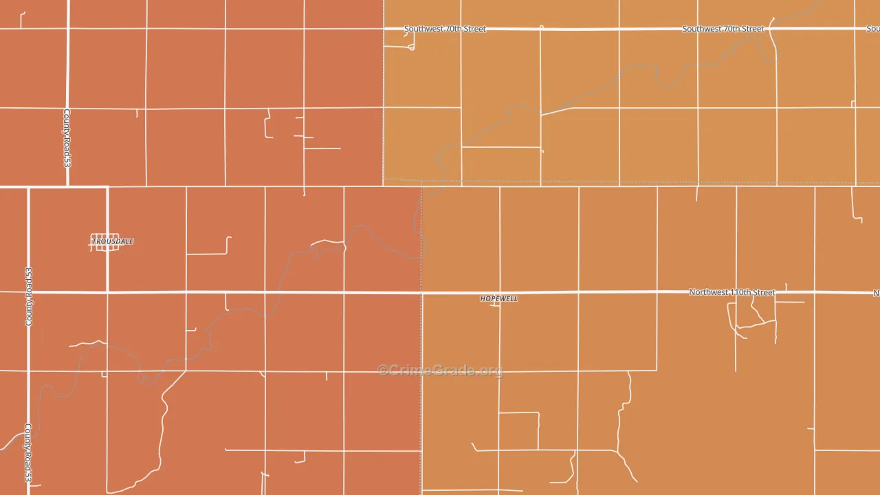 Hopewell, KS Map of Robbery Rates