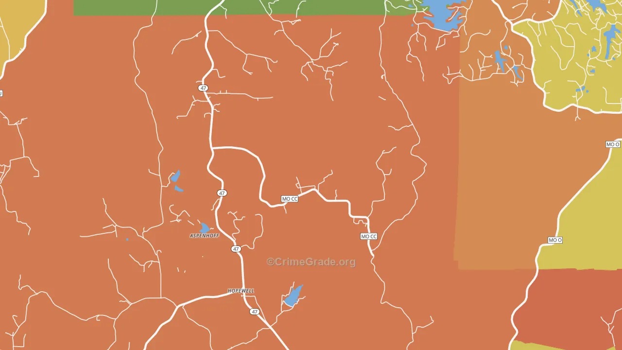 Hopewell, MO Map of Robbery Rates