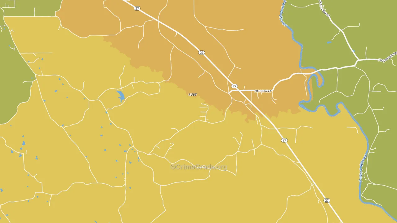 Hopewell, MS Map of Robbery Rates