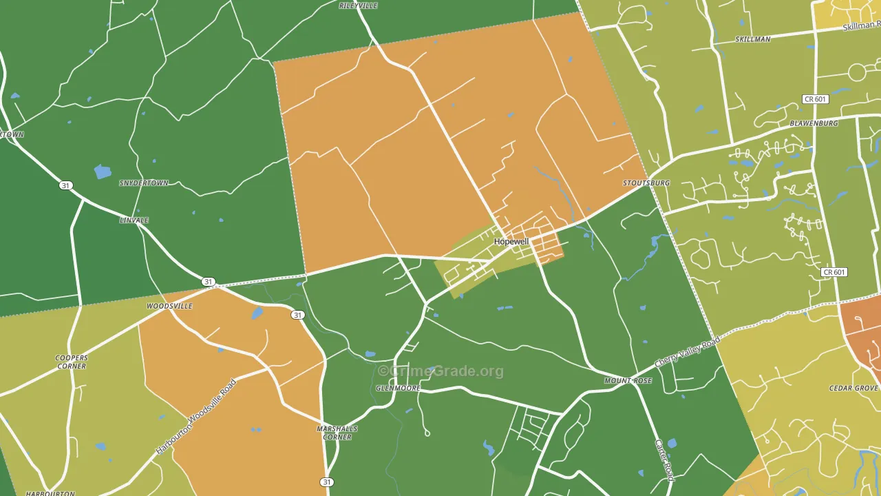 Hopewell, NJ Map of Robbery Rates
