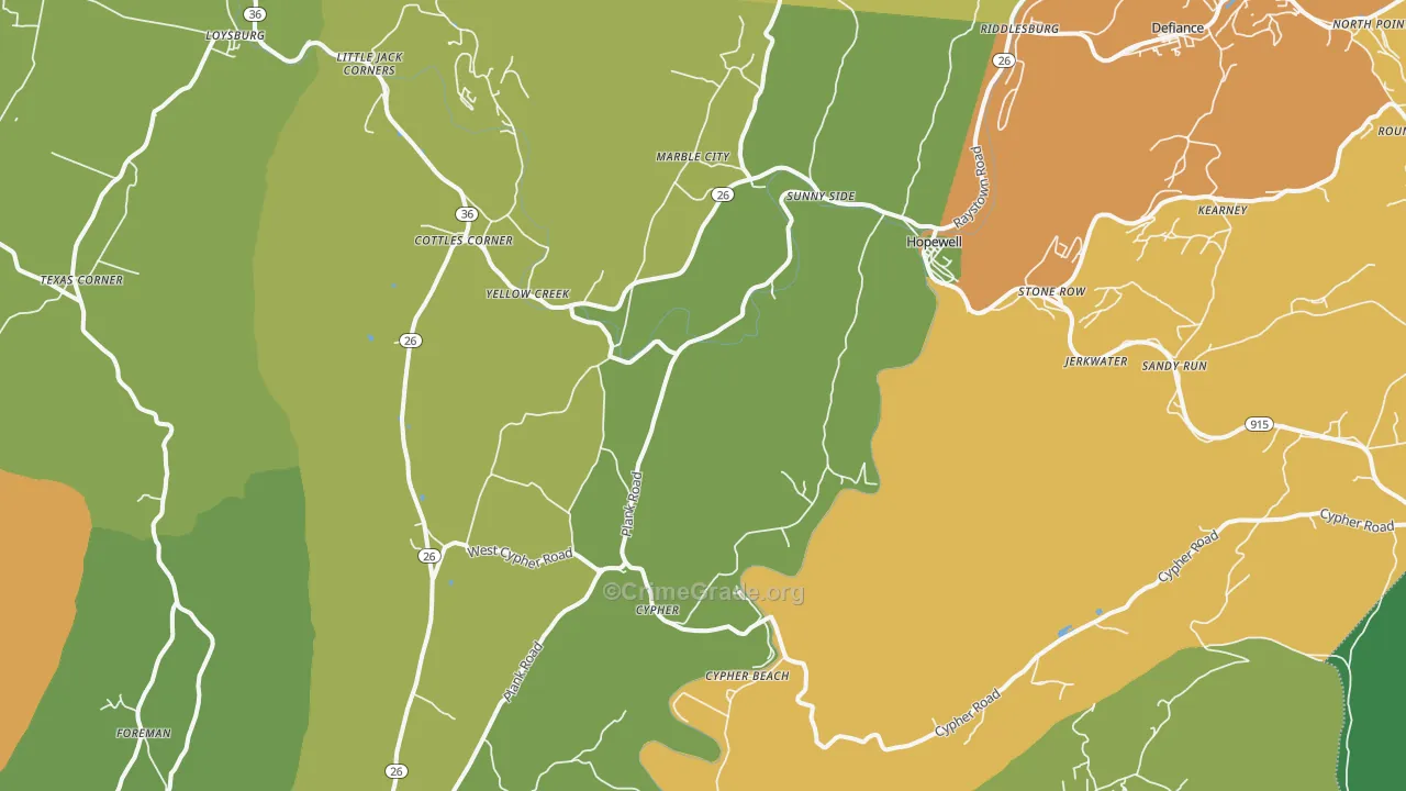 Hopewell, PA Map of Robbery Rates