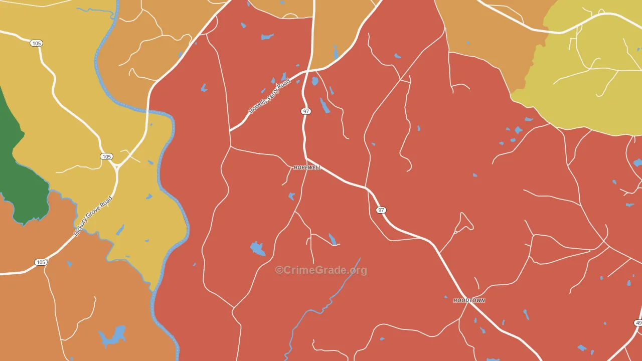 Hopewell, SC Map of Robbery Rates