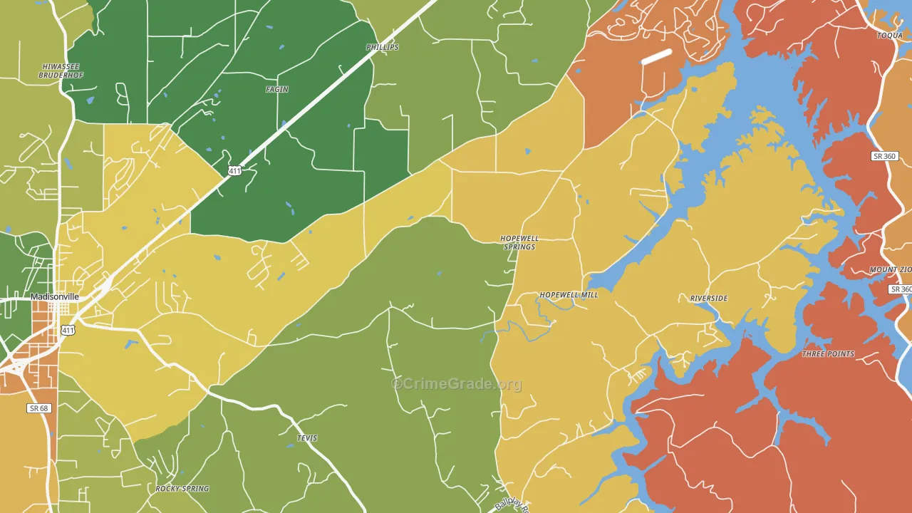 Hopewell Springs, TN Map of Robbery Rates