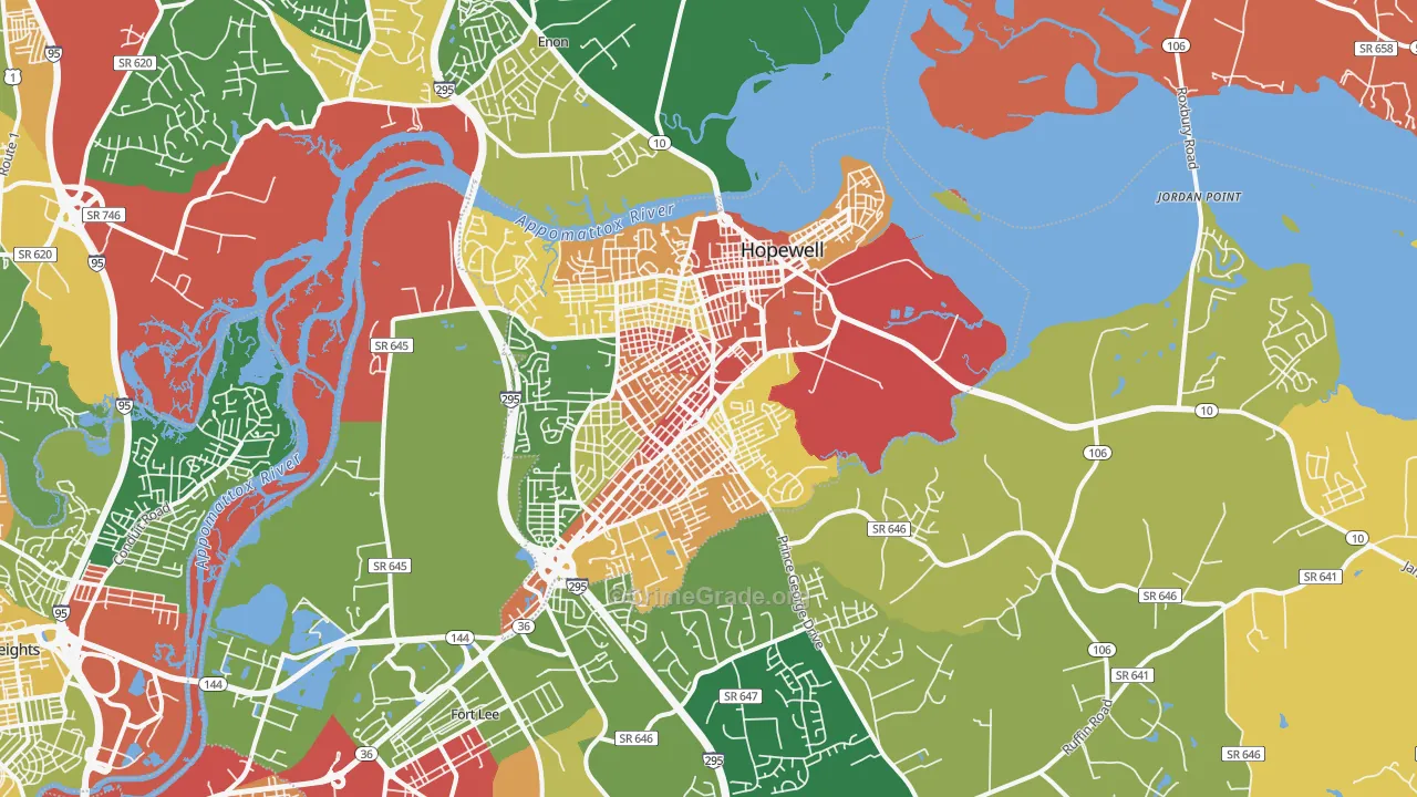 Hopewell, VA Map of Robbery Rates