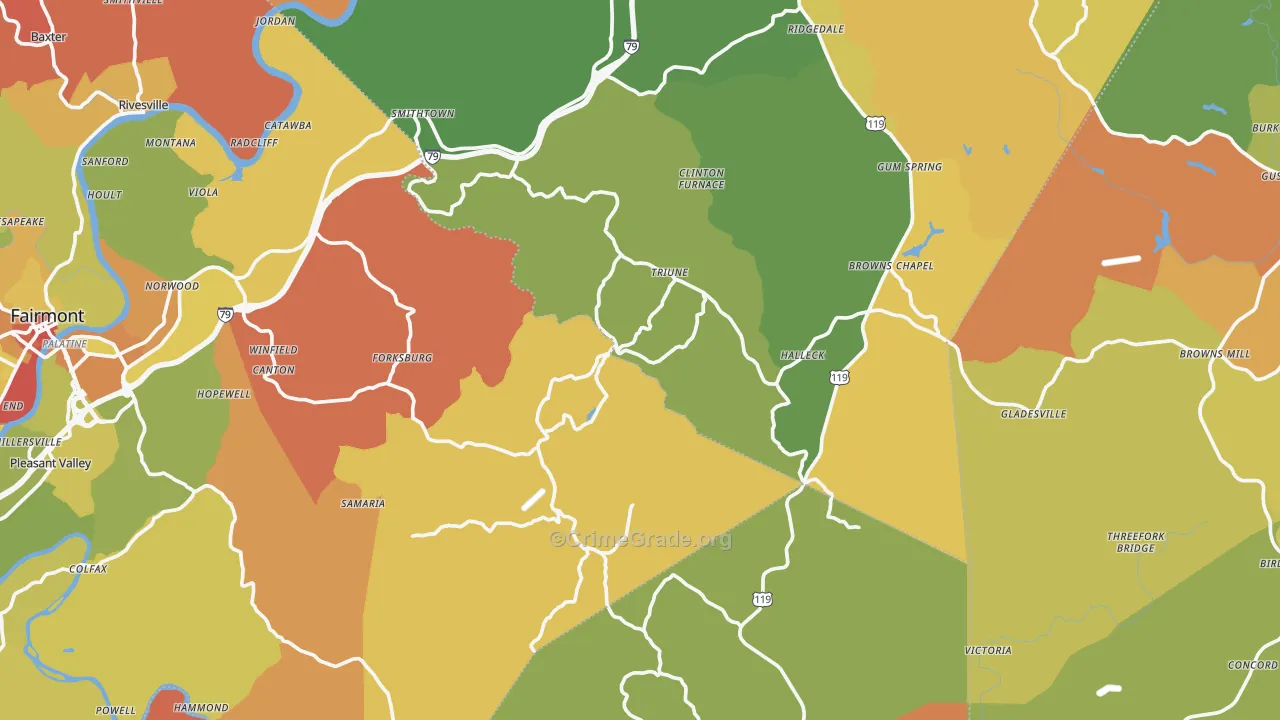 Hopewell, WV Map of Robbery Rates