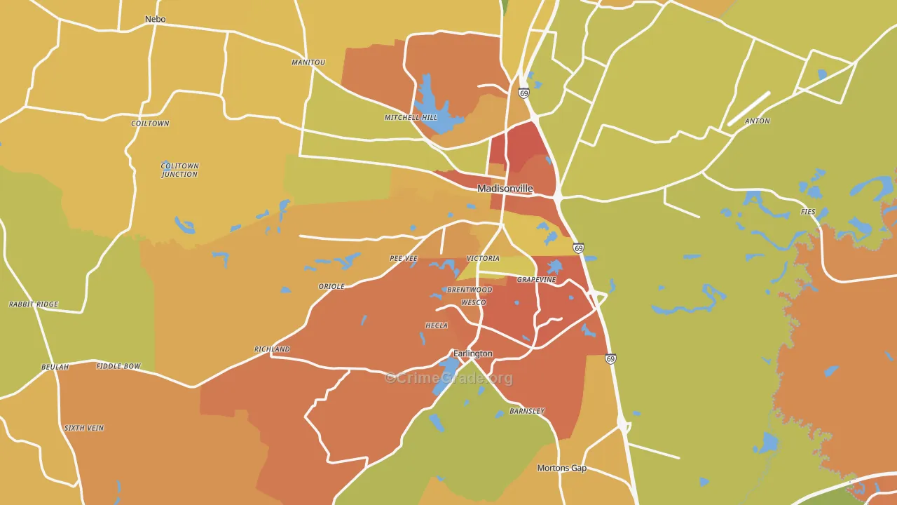 Hopkins County, KY Map of Robbery Rates