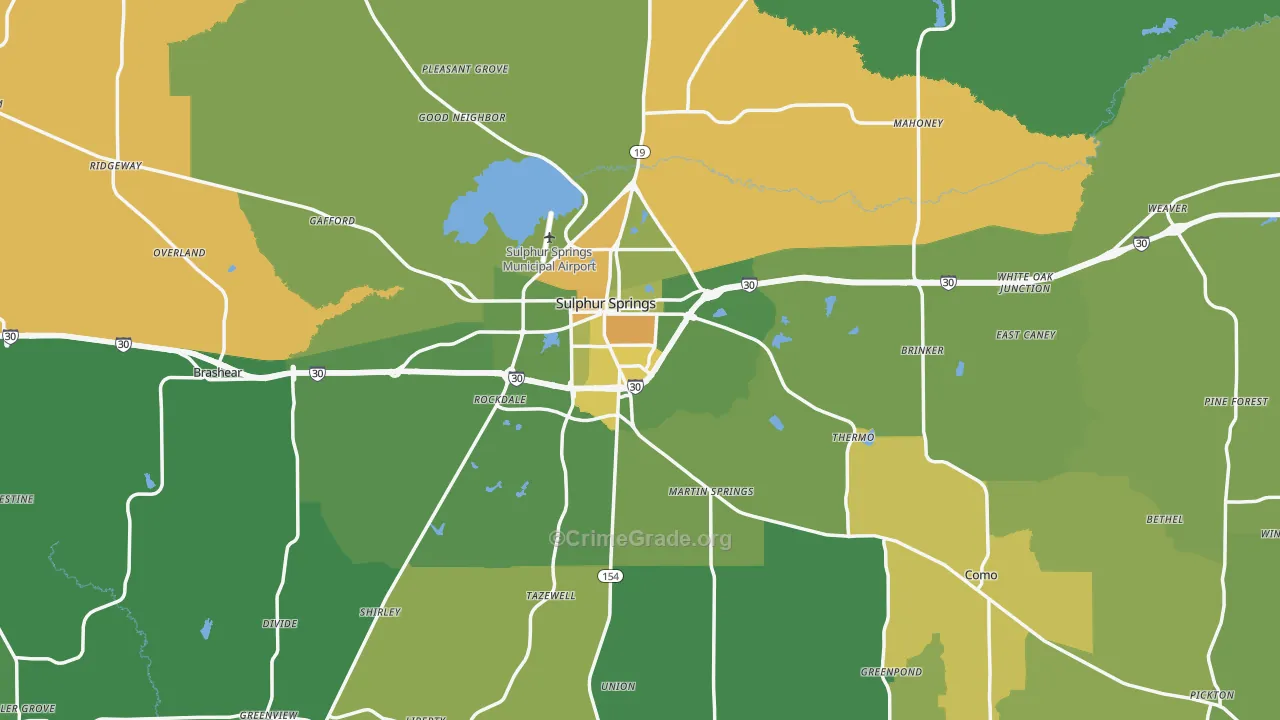 Hopkins County, TX Map of Robbery Rates