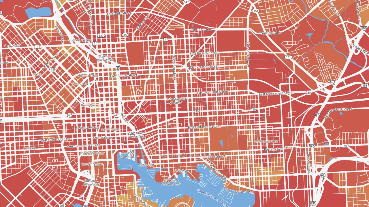 Hopkins-Middle East, Baltimore, MD Map of Robbery Rates