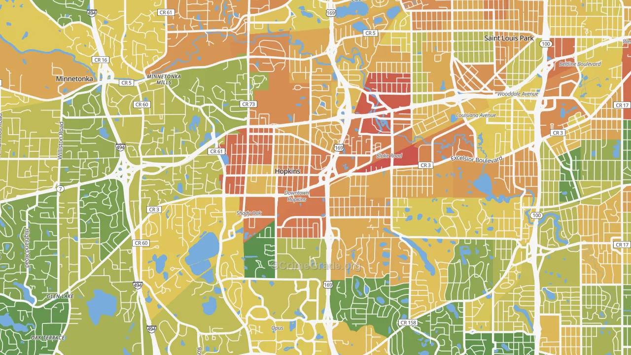 Hopkins, MN Map of Robbery Rates
