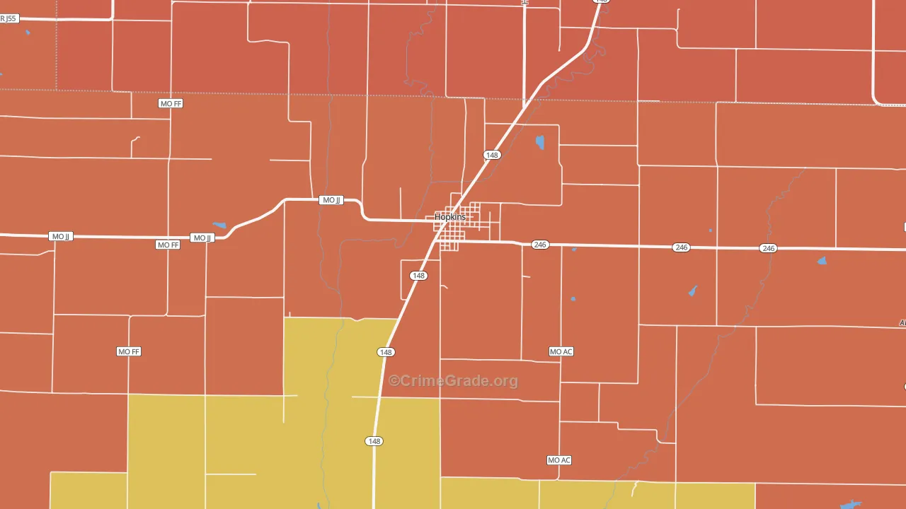Hopkins, MO Map of Robbery Rates