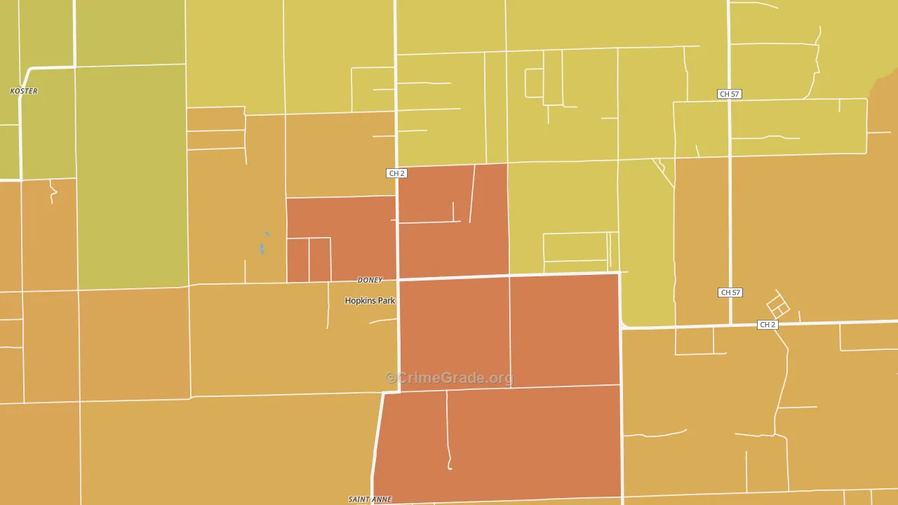 Hopkins Park, IL Map of Robbery Rates