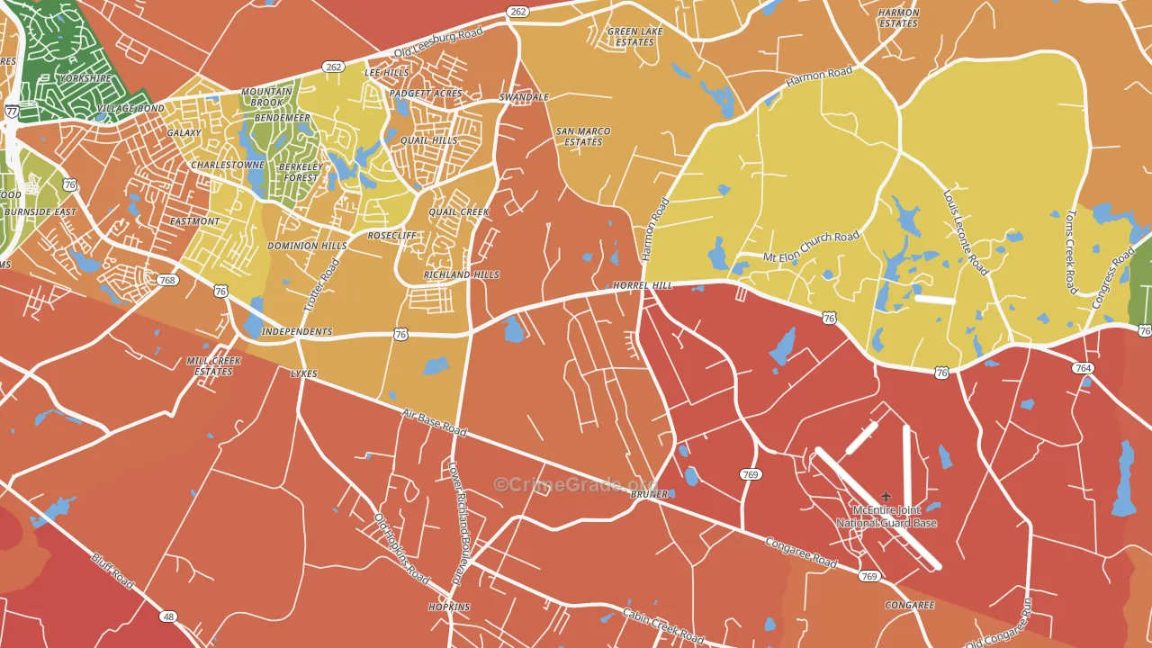 Hopkins, SC Map of Robbery Rates