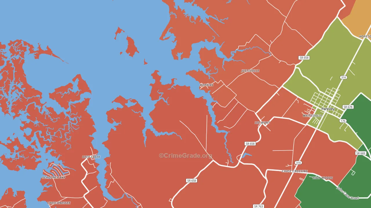 Hopkins, VA Map of Robbery Rates