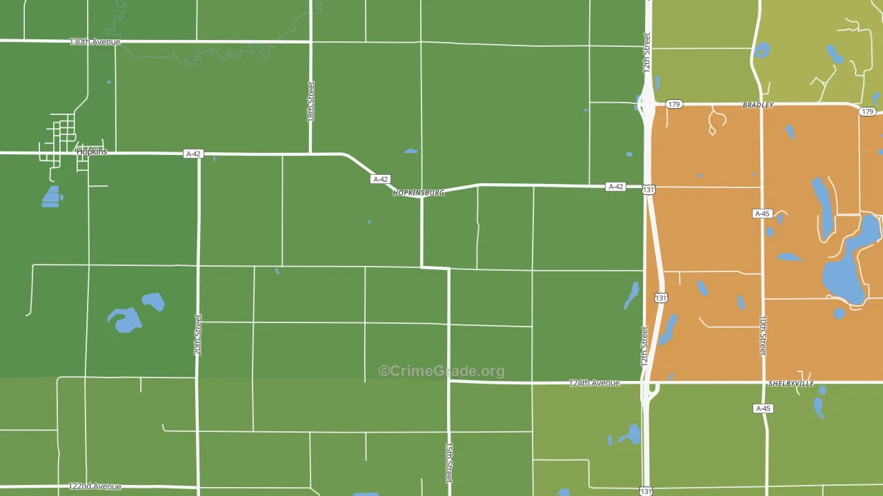Hopkinsburg, MI Map of Robbery Rates