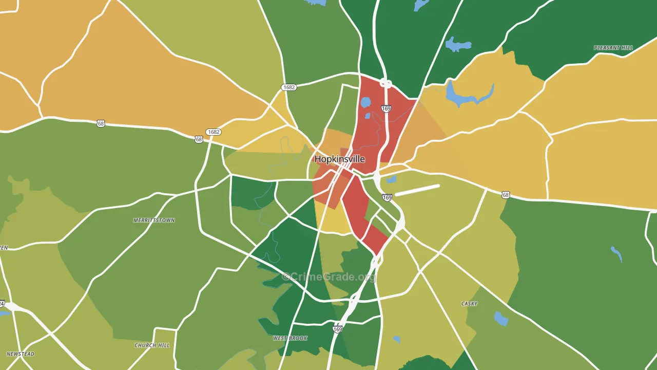 Hopkinsville, KY Map of Robbery Rates