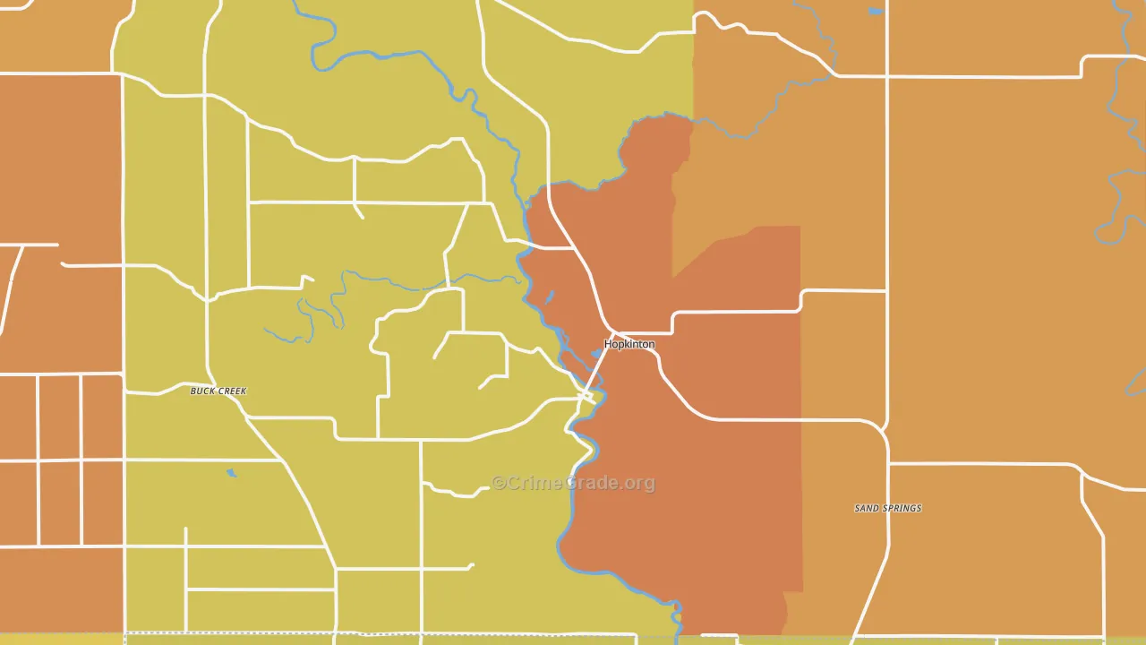 Hopkinton, IA Map of Robbery Rates