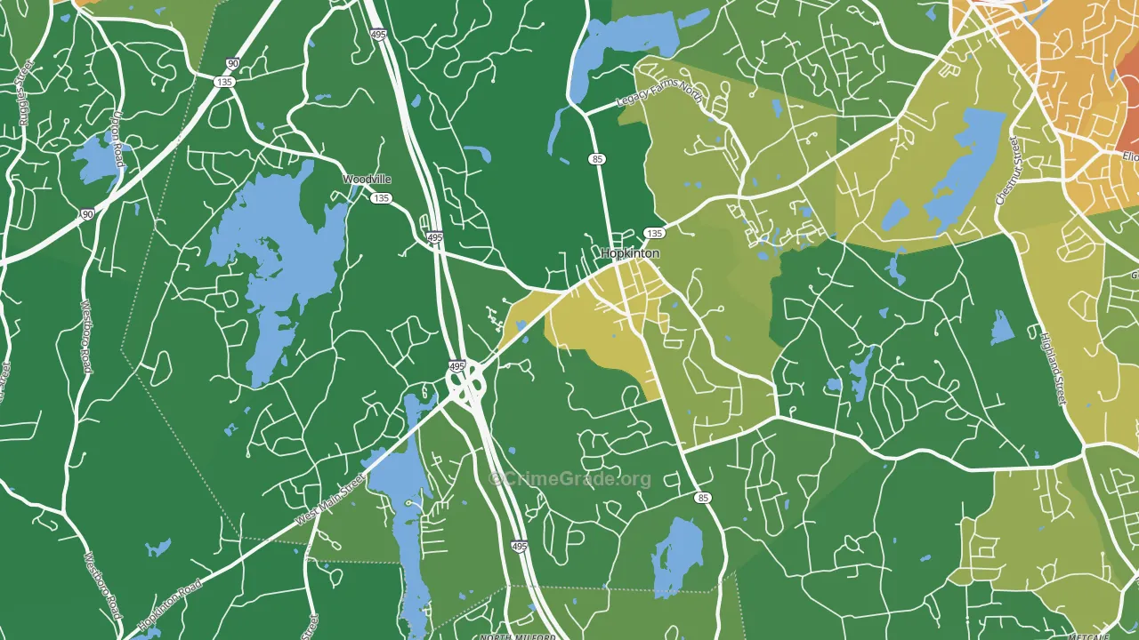Hopkinton, MA Map of Robbery Rates