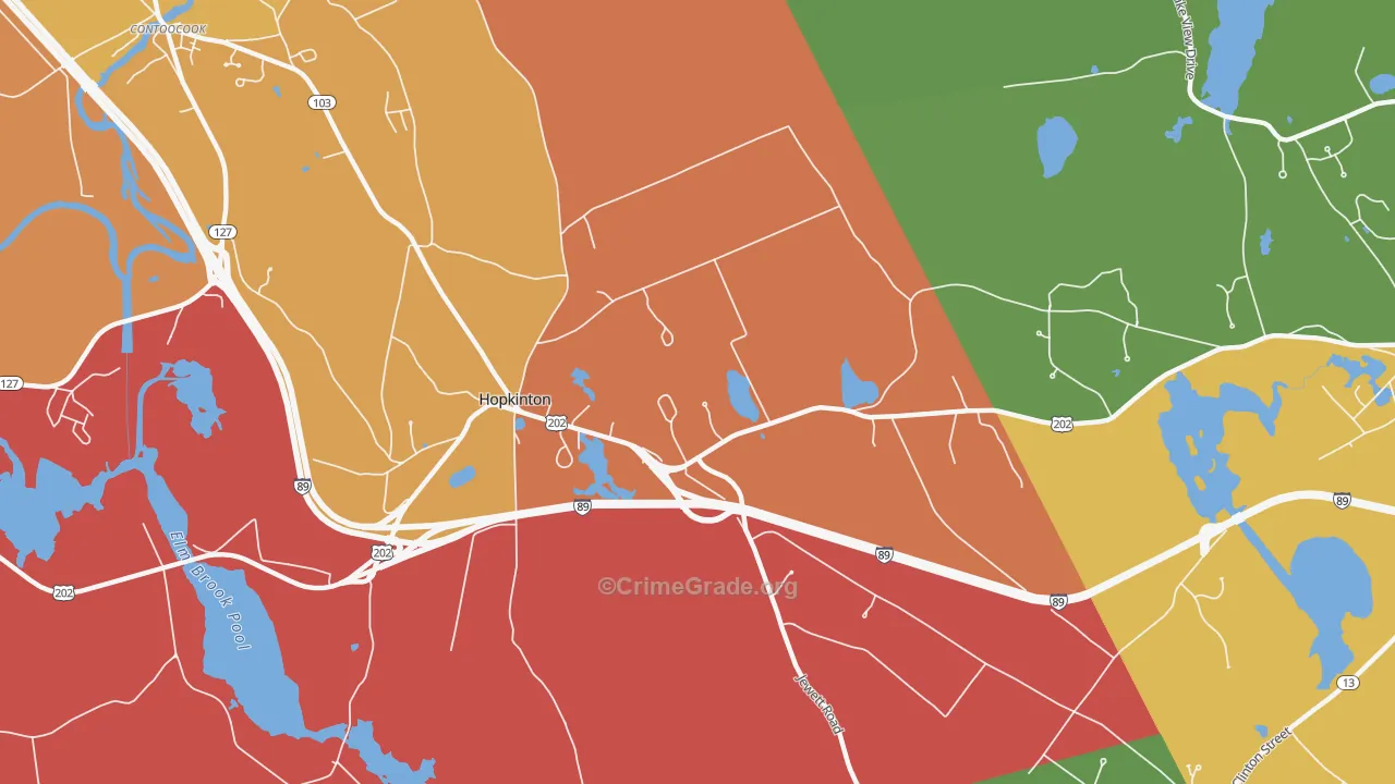Hopkinton, NH Map of Robbery Rates