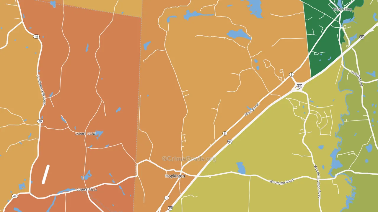 Hopkinton, RI Map of Robbery Rates