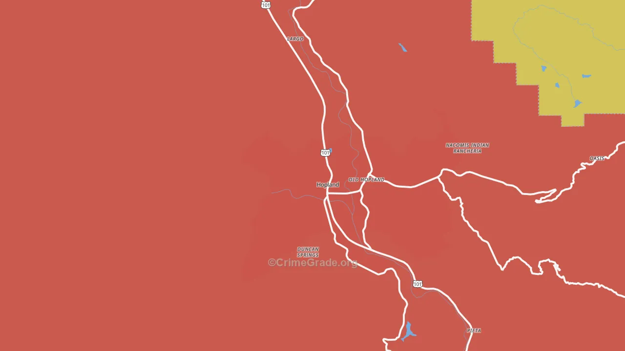 Hopland, CA Map of Robbery Rates