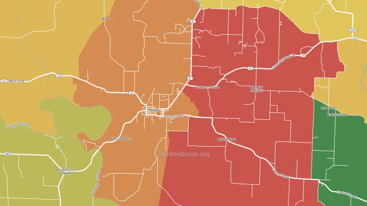 Horatio, AR Map of Robbery Rates