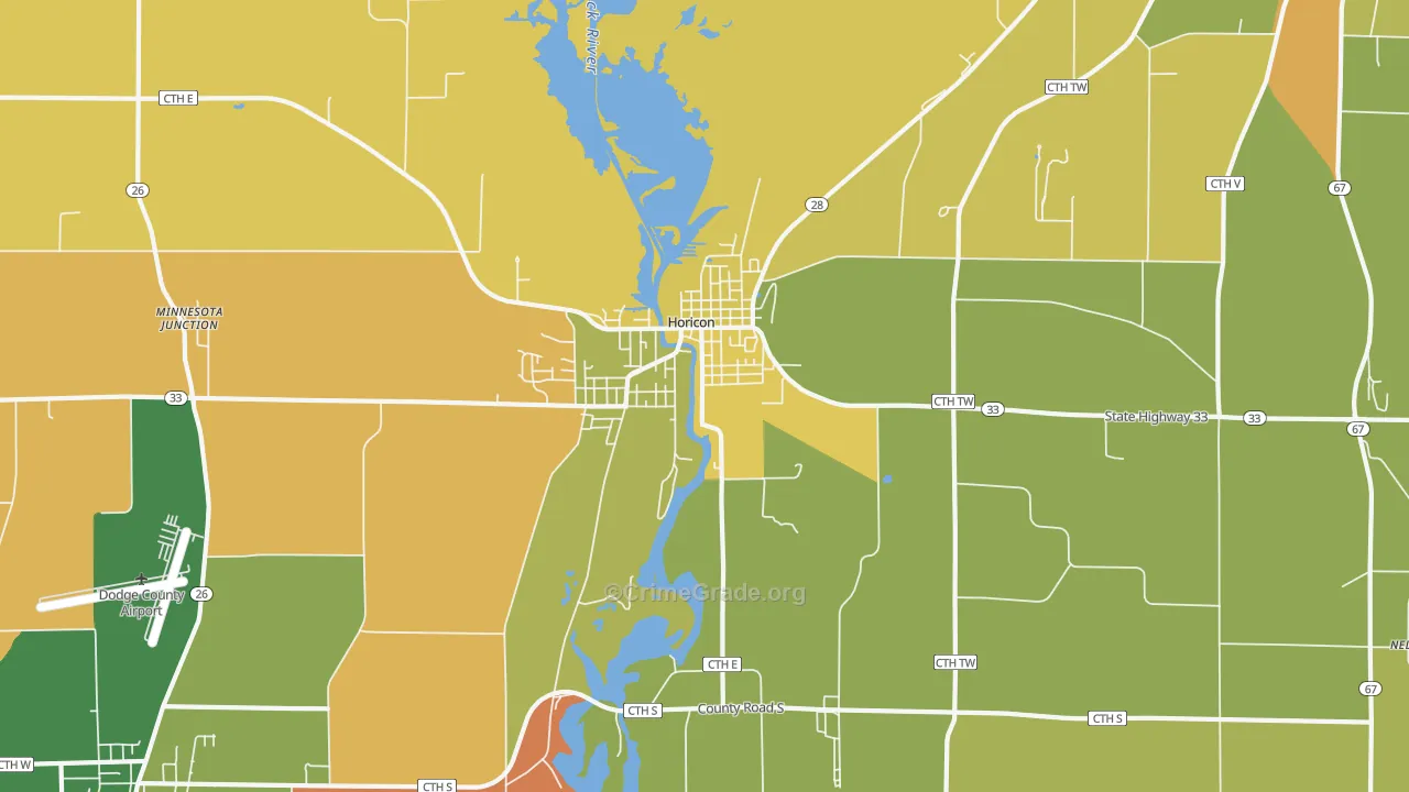 Horicon, WI Map of Robbery Rates